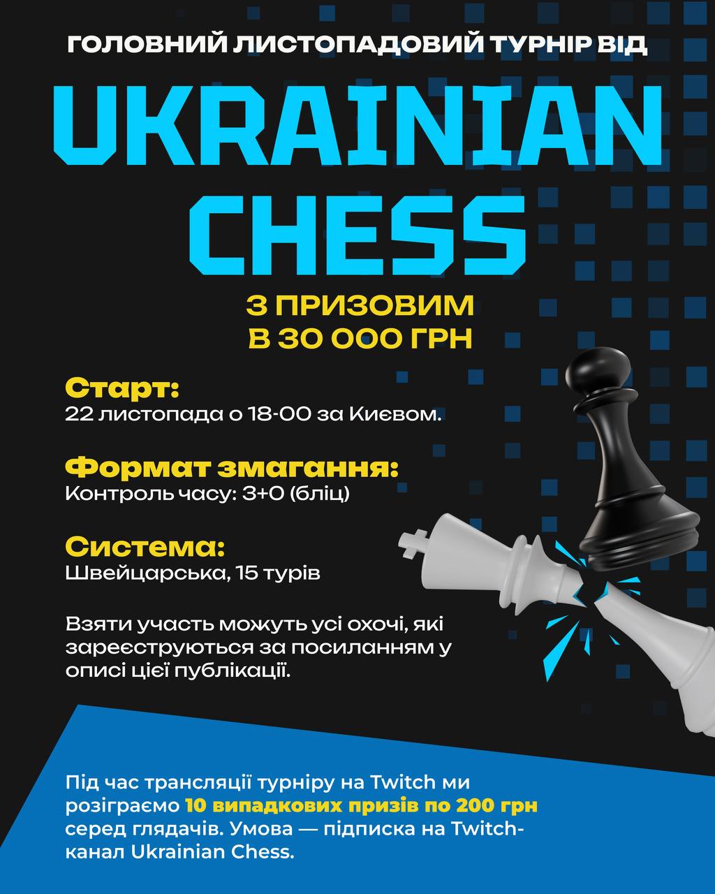 Щомісячний турнір від Ukrainian Chess розігрує 30 000 гривень